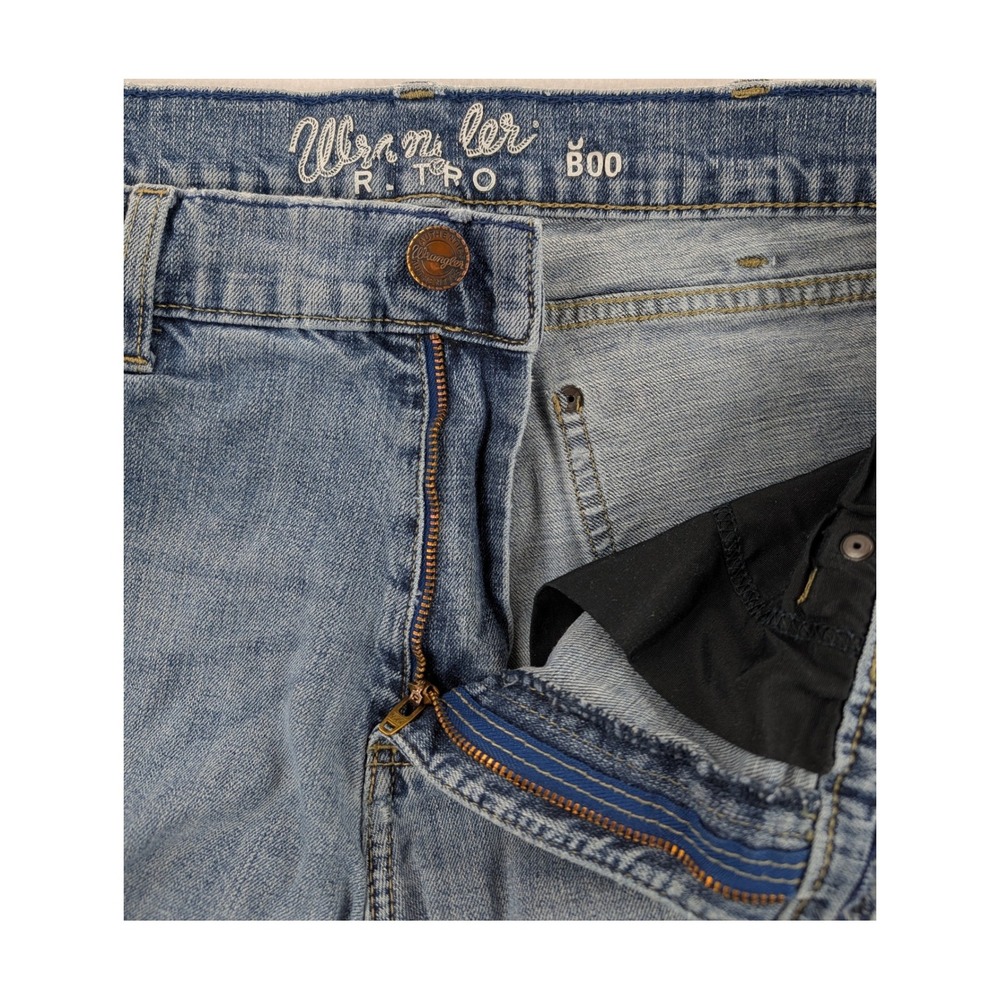 Wrangler Retro Bootcut Jeans Mens 34x34 Light Wash Distressed Western Denim - Picture 7 of 8